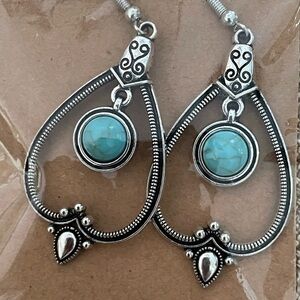 Silver and Turquoise Teardrop Earrings